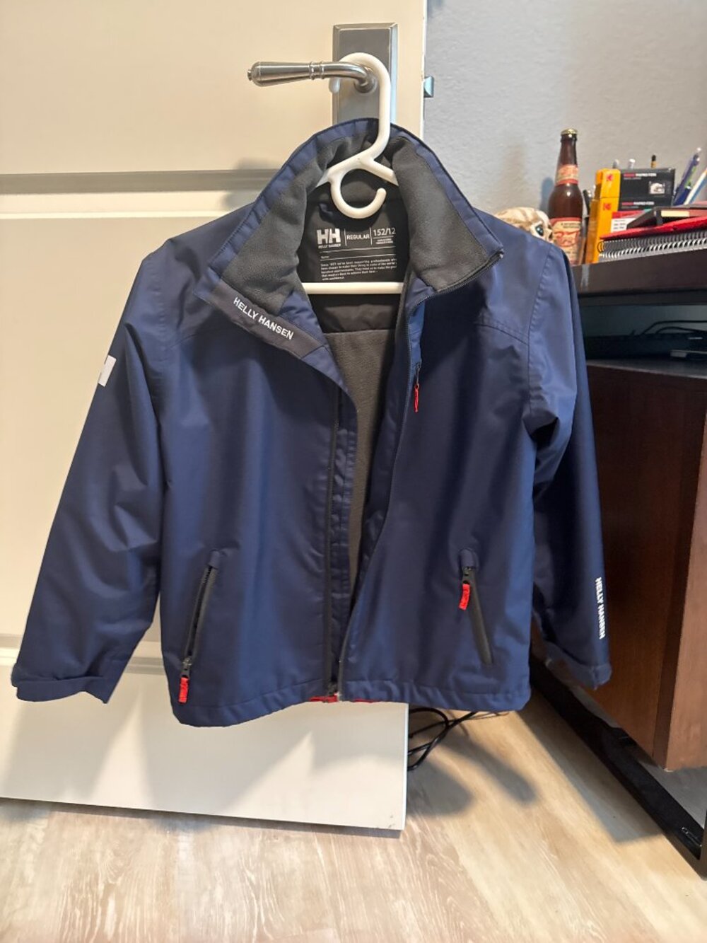 Helly Hansen Youth 152/12 Navy Blue Lightweight Jacket Red Zippers